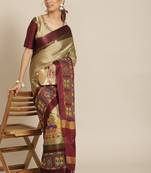 Beige embroidered cotton silk saree with blouse