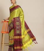 Green embroidered cotton silk saree with blouse