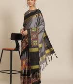 Grey embroidered cotton silk saree with blouse