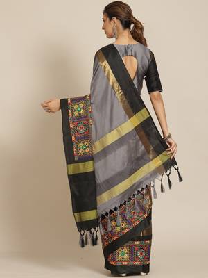 Grey embroidered cotton silk saree with blouse 2