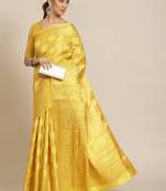 Yellow woven banarasi cotton saree with blouse