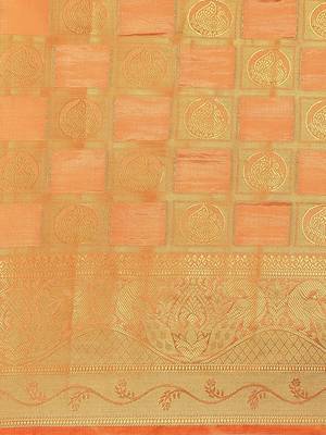 Orange Banarasi Cotton Zari Woven Ready to Ship Saree 3