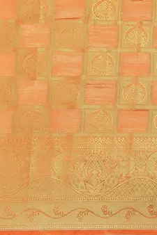 Orange Banarasi Cotton Zari Woven Ready to Ship Saree