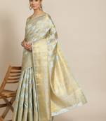 Sky blue woven banarasi cotton saree with blouse
