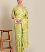 Light green woven banarasi cotton saree with blouse