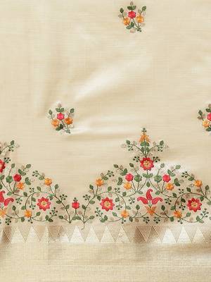 Cream embroidered silk blend saree with blouse 3