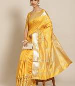 Yellow embroidered silk blend saree with blouse