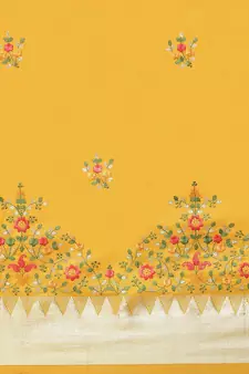 Yellow embroidered silk blend saree with blouse