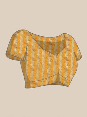 Yellow embroidered silk blend saree with blouse 4