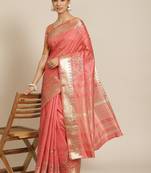 Pink embroidered silk blend saree with blouse