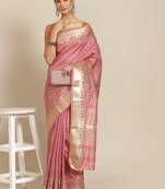 Pink embroidered silk blend saree with blouse