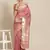 Pink embroidered silk blend saree with blouse