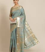 Sky blue embroidered silk blend saree with blouse
