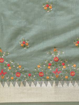 Sky blue embroidered silk blend saree with blouse 3