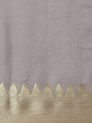 Grey printed silk blend saree with blouse 3