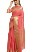 Pink printed silk blend saree with blouse