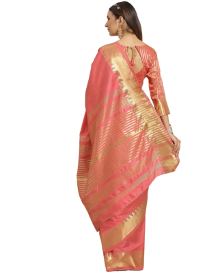 Pink printed silk blend saree with blouse 2