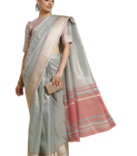 Sky blue plain cotton silk saree with blouse