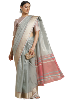 Sky blue plain cotton silk saree with blouse 2
