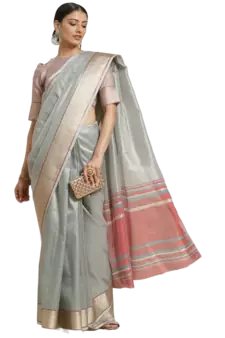 Sky blue plain cotton silk saree with blouse