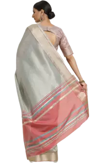 Sky blue plain cotton silk saree with blouse