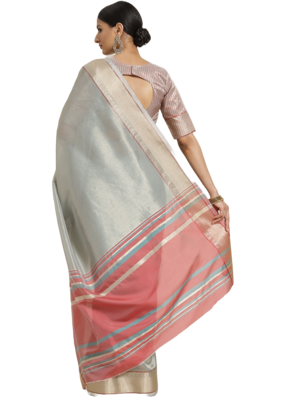 Sky blue plain cotton silk saree with blouse 7