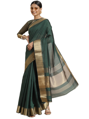 Green plain silk blend saree with blouse 1