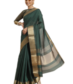 Green plain silk blend saree with blouse