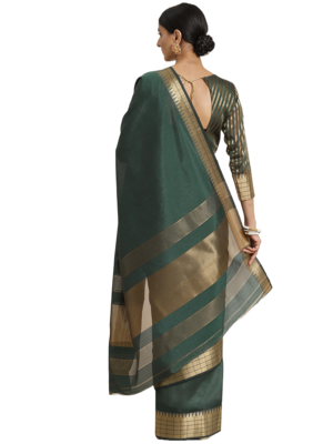 Green plain silk blend saree with blouse 3