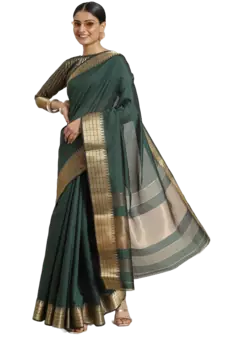 Green plain silk blend saree with blouse