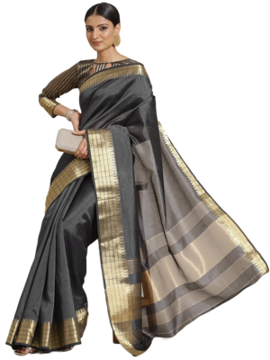 Black plain silk blend saree with blouse 2