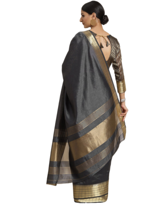 Black plain silk blend saree with blouse 4