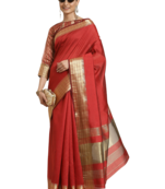 Red plain silk blend saree with blouse