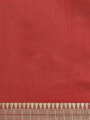 Red plain silk blend saree with blouse 4