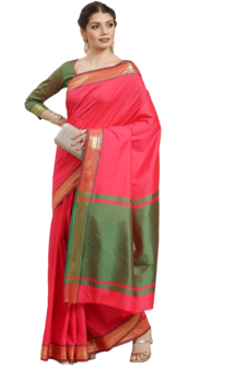 Pink plain cotton silk saree with blouse