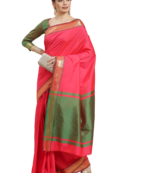 Pink plain cotton silk saree with blouse