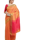 Orange plain cotton silk saree with blouse