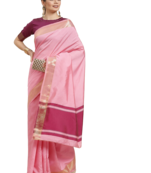 Pink plain cotton silk saree with blouse