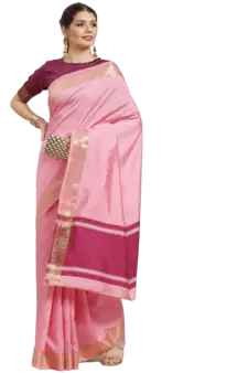 Pink plain cotton silk saree with blouse