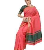 Pink plain cotton silk saree with blouse