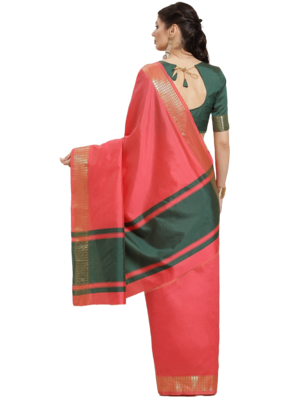 Pink plain cotton silk saree with blouse 4