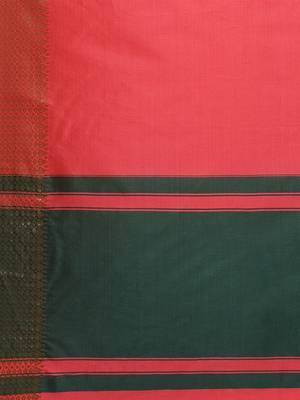 Pink plain cotton silk saree with blouse 10