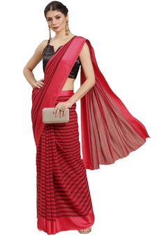 Red printed silk blend saree with blouse