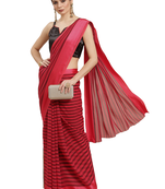 Red printed silk blend saree with blouse