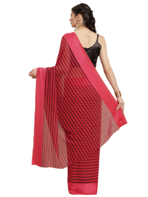 Red printed silk blend saree with blouse 3