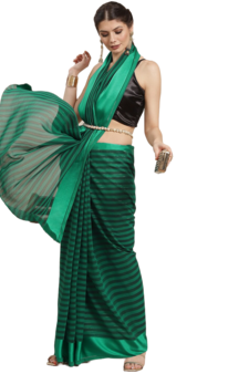Green printed silk blend saree with blouse