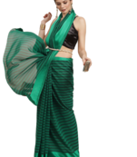 Green printed silk blend saree with blouse