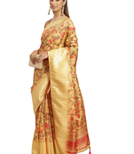 Yellow printed banarasi silk saree with blouse