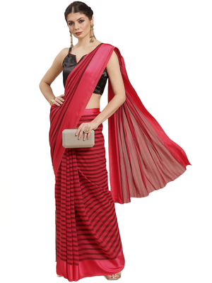 Red printed silk blend saree with blouse 2