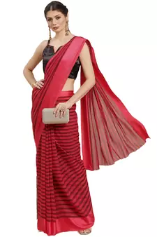 Red printed silk blend saree with blouse